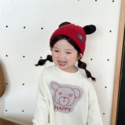 女童帽子2023秋冬小孩女孩2岁男宝女宝粉色针织帽儿童冬
