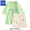 真维斯Z+休闲套装女夏款纯棉短袖T恤绿色运动装薄荷漫波风穿搭女H