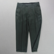夏季男士墨绿色纯亚麻休闲裤，薄款中腰直筒，九分裤欧美简约锥形裤