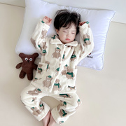 日本JULIPET 儿童睡衣秋冬法兰绒加绒加厚男童居家服宝宝套装卡通