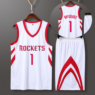 麦迪球衣定制儿童篮球服，套装男订制一套火箭队1号学生训练比赛服
