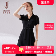 2024气质高端黑色衬衫连衣裙女夏季时髦西装领正式场合衬衣裙