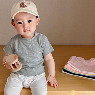 婴儿纯棉短袖儿童百搭圆领，打底宝宝洋气白色，上衣t恤夏季纯色半袖