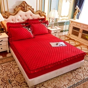 婚庆大红色加厚夹棉单件床笠床套单床罩三件套床头罩1.5m1.8m2米