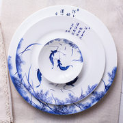 景德镇陶瓷器56头骨瓷餐具，套装青花瓷釉中彩年年有余碗碟十碗十盘