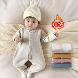 冬季婴儿连体衣宝宝，加绒长袖哈衣儿童保暖加棉爬服春秋外出服套装