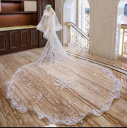 20232022韩式新娘，长款3米蕾丝旅拍头纱，结婚长拖尾头纱