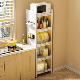 厨房夹缝收纳柜碳钢置物架带门超窄缝隙储物柜，碗盘电器锅具餐边柜