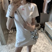 2023春夏韩版潮牌月亮牙，修身百搭短袖中长款包身t恤连衣裙女