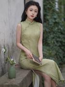 绿色无袖旗袍2024春夏新中式国风改良年轻款少女长款连衣裙