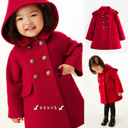 next英国女童装23秋冬红色，圣诞新年生日礼物，连帽呢子大衣外套