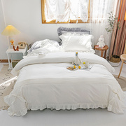 ins欧式纯棉柔软四件套白色，床裙式床罩100全棉1.8米被套床上