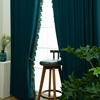 墨绿色美式吊穗窗帘深绿色家装定制复古花边穗子客厅卧室遮光蓝绿