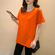特大码橘色t恤女夏短袖(夏短袖，)200斤300橙色，糖果色宽松漂亮胖mm桔色上衣