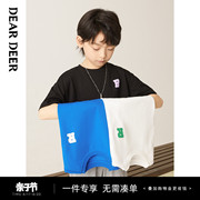 迪迪鹿男大童短袖t恤夏季薄款圆领字母短t圆领，纯色上衣儿童打底衫