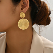 欧美跨境复古圆形耳环，气质个性金属纹理夸张耳钉长款简约时尚耳饰