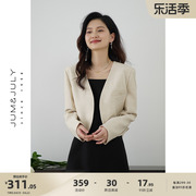 嘉茱莉2024黑色V领小西装外套女小个子短款西服外套小众上衣