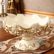 鎏金奢华欧式果盘客厅创意，现代陶瓷水果盘，家用茶几摆件家居装饰品