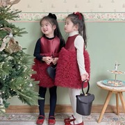 女童秋冬连衣裙2023小女孩洋气新年衣服儿童红色蓬蓬公主裙子