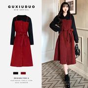 深秋冬女装2023微显瘦减龄长裙法式气质红色，新年战袍洋装子