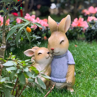花园小摆件 庭院装饰创意树脂工艺品家居饰品可爱动物小兔子摆件