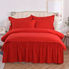 婚庆大红色床裙四件套结婚床上用品三件套床罩床单款纯色被套双人