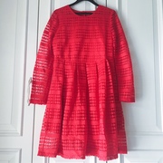 星系列 大红色春款长袖蕾丝连衣裙收腰A字显瘦连衣裙品牌折扣女装