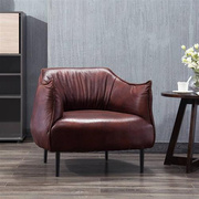 欧式单人沙发创意 多功能型实木皮艺懒人沙发新中式办公沙发
