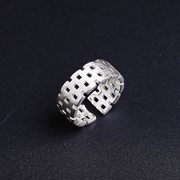 呈于小众品牌999纯银戒指 简约食指镂空戒指女时尚个性可调节
