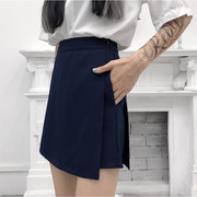 藏蓝色裙裤女半身裙a字裙短裙胖mm西装，裤裙黑色设计感有口袋白色
