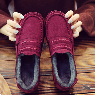 老北京布棉鞋(布棉鞋)冬季加绒厚底休闲豆豆雪地一脚蹬，平跟防滑保暖短靴女