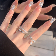 冷淡风珍珠戒指女小众设计液态氚气戒指女时尚个性开口素圈戒指环