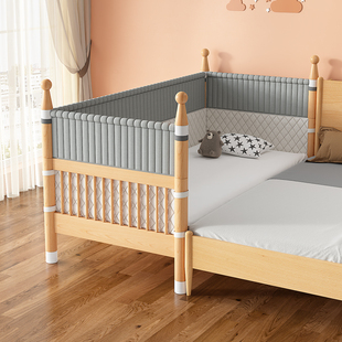 定制榉木儿童床带护栏婴儿男孩女孩公主床单人床边床加宽拼接床