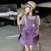 女童连衣裙套装2024韩版洋气夏季背带裙条纹，短袖打底衫两件套