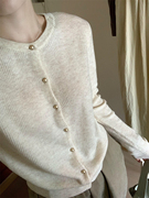 此外金扣糖果色气质开衫，女秋季韩版基础保暖毛衣外套圆领针织衫