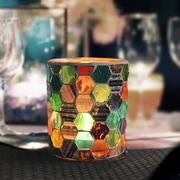 欧式多彩六边杯形d7.5*8.5cm马赛克玻璃烛台，现代家居烛光晚餐装饰