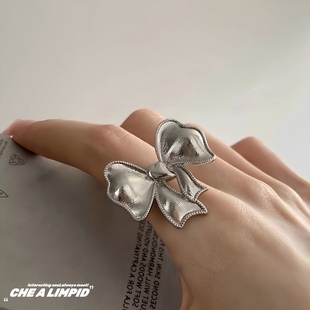 CHEALIMPID/.蝴蝶结金属拉丝戒指夸张韩国穿搭小众设计女款配饰