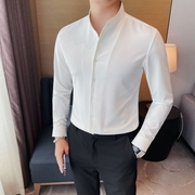 中式立领衬衫男长袖，秋季2023高级感韩版潮流，休闲修身痞帅衬衣