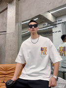 韩版个性短袖小衫男士字母刺绣印花休闲上衣青年春夏圆领半袖