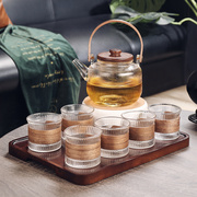中式玻璃花茶壶茶杯套装煮水果茶下午茶具蜡烛加热养生壶泡煮茶器