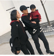 亲子装韩国个性双层帽卫衣2022秋季一家三口加绒爬服母子母女