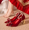 红色结婚鞋秀禾服两穿高跟鞋子新娘鞋孕妇粗跟中式礼服鞋出嫁