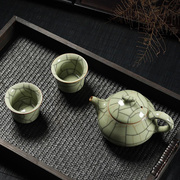 青瓷传世哥窑一壶两杯茶具套装龙泉冰裂陶瓷茶壶二品茗杯整套家用