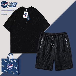 NASA GAVK024满天星春夏純棉T恤男女同款5分潮流情侣短裤一套装