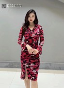 DVF2024早春女装浆果红浮动花瓣修身弹力网纱连衣裙LILLY