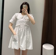 娃娃领白色连衣裙2021夏季收腰显瘦减龄花边少女a字初恋短裙