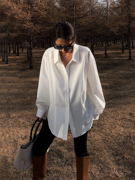 NEVA HU白色长袖衬衫女设计感2023韩版复古港味休闲百搭上衣