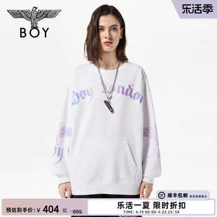 BOYLONDON潮牌套头衫春装男女同款白色简约风休闲圆领卫衣N03014