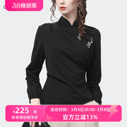 中国风上衣女设计感小众收腰显瘦中式盘扣，衬衣春秋长袖黑色小衫潮