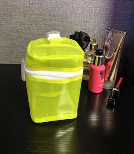 出口欧美 荧光黄绿色透明防水可手提化妆包收纳包
